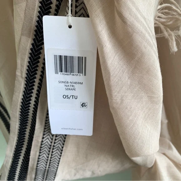 EILEEN FISHER 100% organic cotton embroidered hem serape scarf poncho shawl OS - Picture 13 of 16